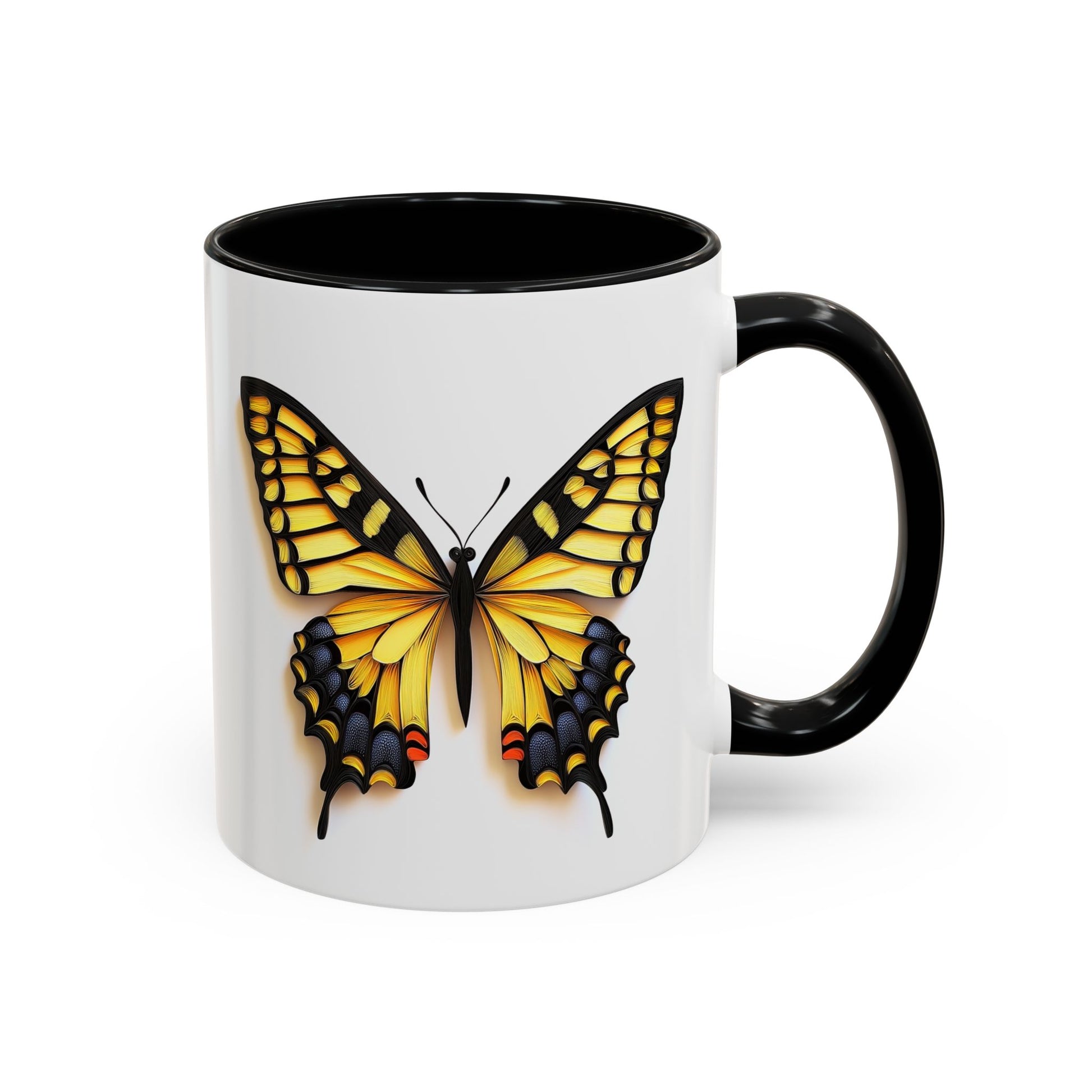 Yellow Tiger Swallowtail Butterfly, Paper Quilling Mug - Available in a variety of vibrant accent colors, and in 15oz and 11oz sizes. Dishwasher and microwave safe.
