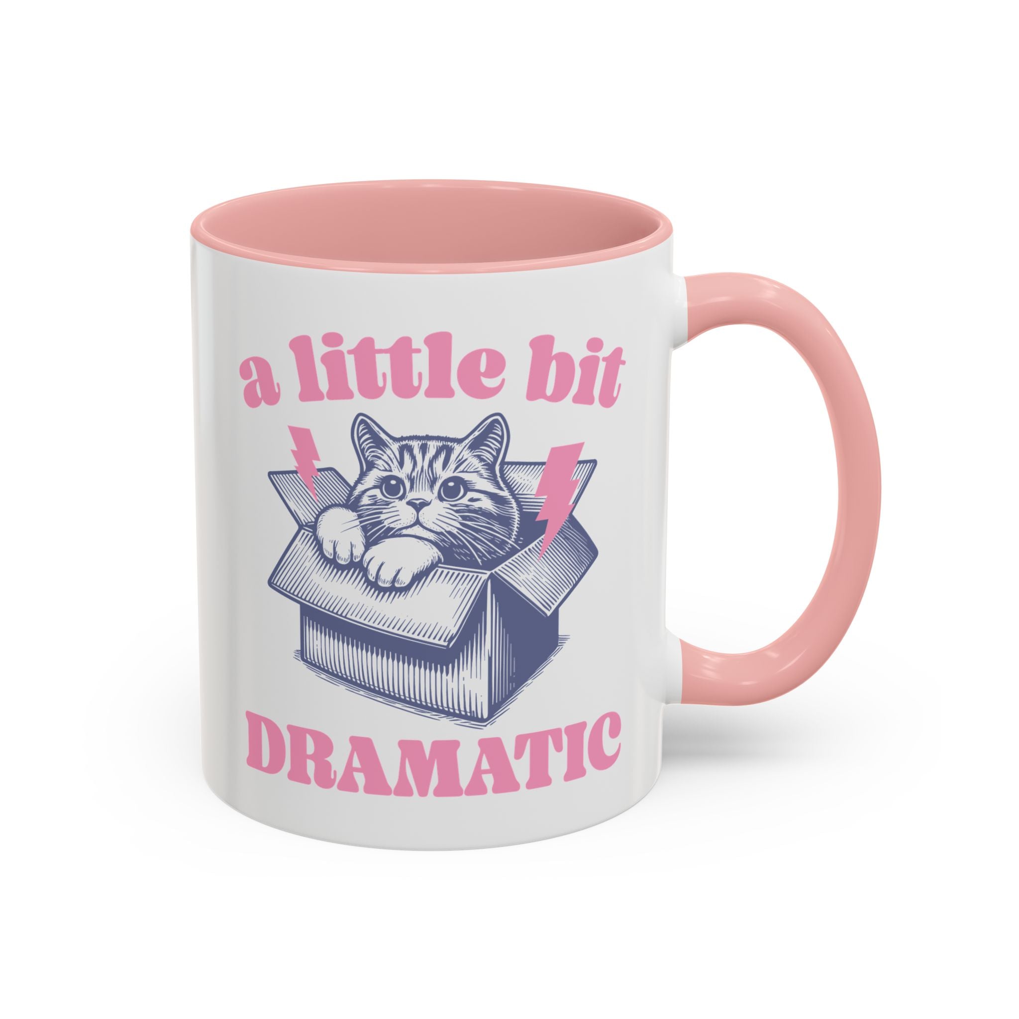 A Little Bit Dramatic Cat Mug - Available in a variety of vibrant accent colors, and in 15oz and 11oz sizes. Dishwasher and microwave safe.