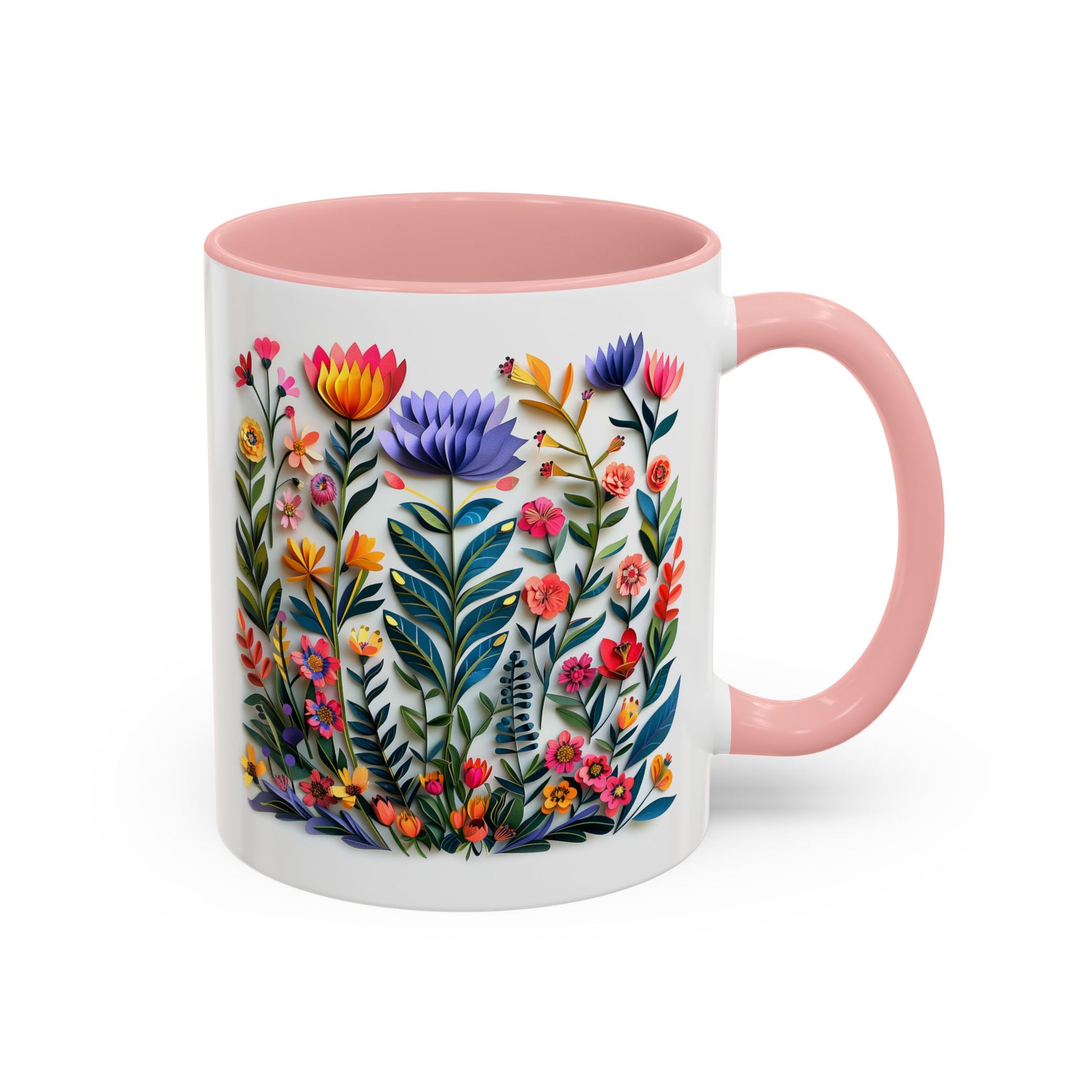 Wildflowers, Paper Quilling Mug - Available in a variety of vibrant accent colors, and in 15oz and 11oz sizes. Dishwasher and microwave safe.