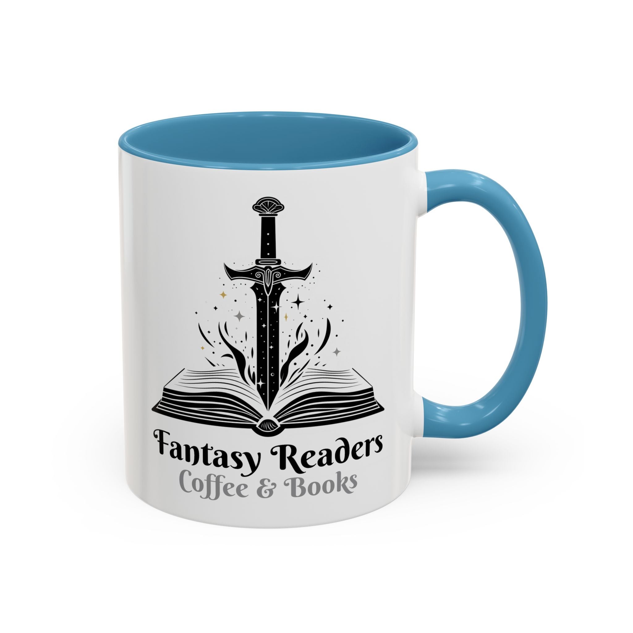 Fantasy Readers Coffee & Books - Sword Mug - Available in a variety of vibrant accent colors, and in 15oz and 11oz sizes. Dishwasher and microwave safe.