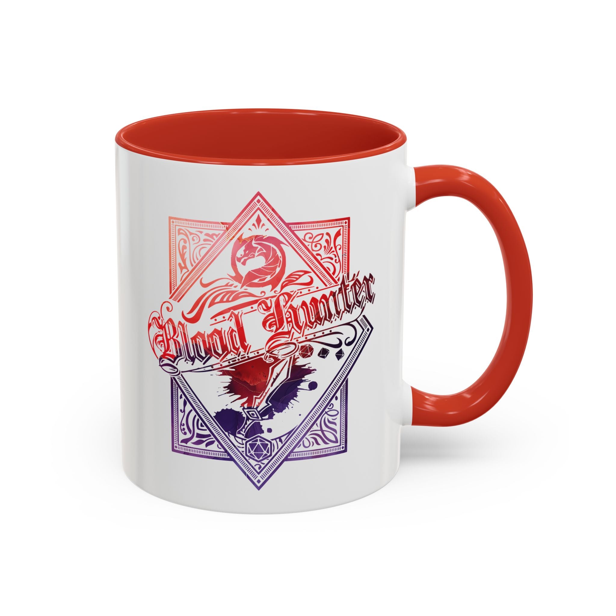 D&D Class, Ornate Card Style | Mug | Blood Hunter - Available in a variety of vibrant accent colors, and in 15oz and 11oz sizes. Dishwasher and microwave safe.