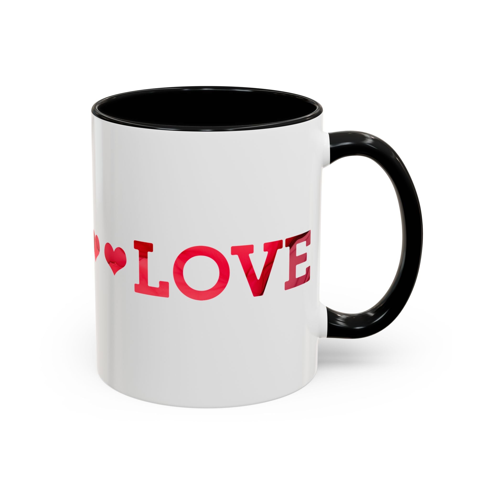 Love and Hearts, Alcohol Ink Mug - Available in a variety of vibrant accent colors, and in 15oz and 11oz sizes. Dishwasher and microwave safe.