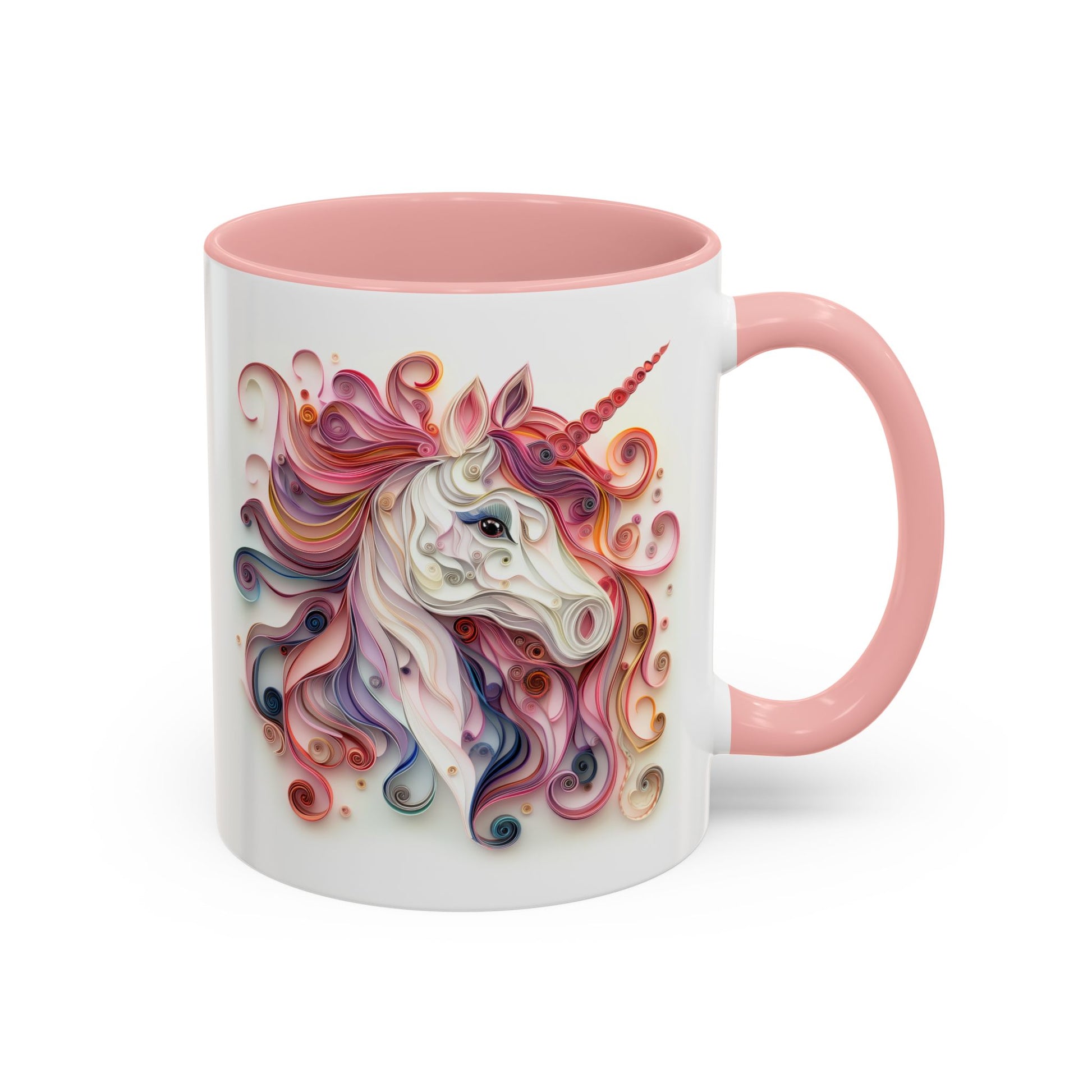Unicorn, Paper Quilling Mug - Available in a variety of vibrant accent colors, and in 15oz and 11oz sizes. Dishwasher and microwave safe.