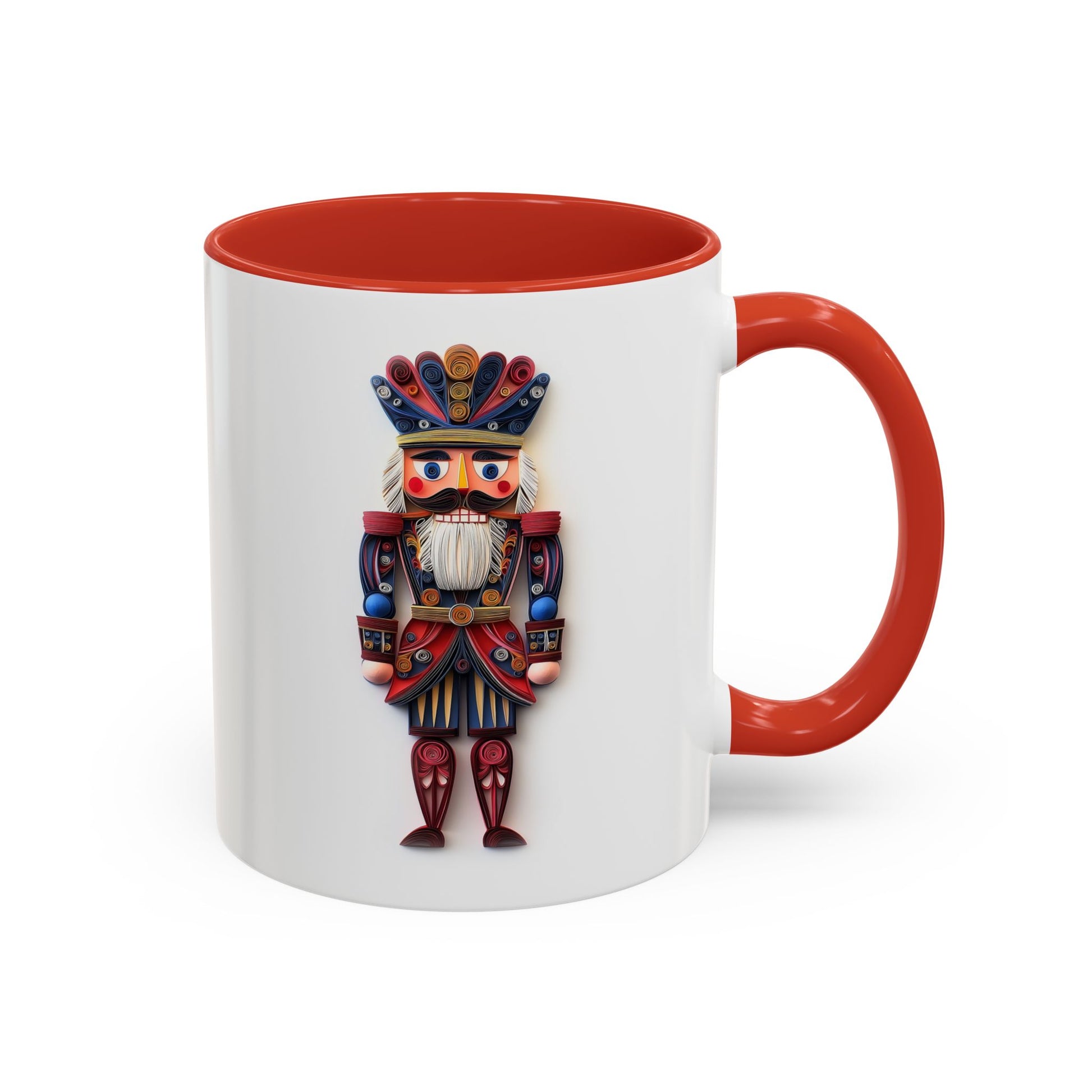 Nutcracker, Christmas Paper Quilling Mug - Available in a variety of vibrant accent colors, and in 15oz and 11oz sizes. Dishwasher and microwave safe.