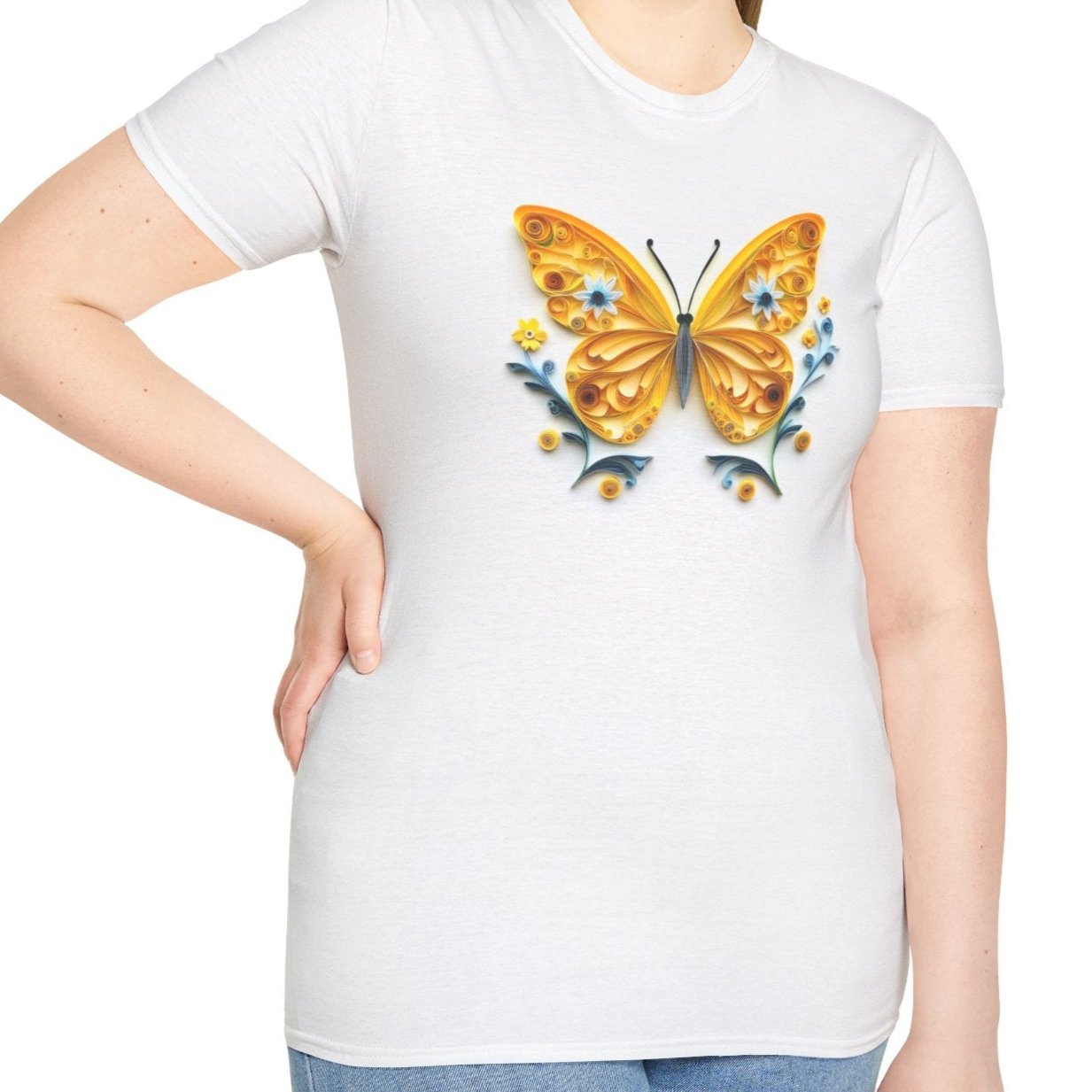 Yellow Butterfly, Paper Quilling Tee-Adult Tees-Wild Pour