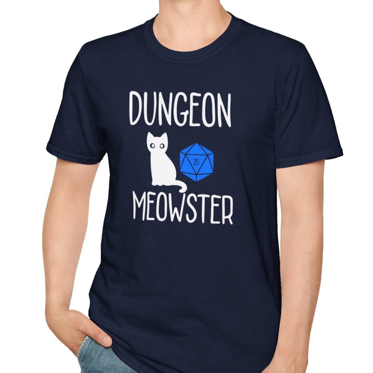 Dungeon Meowster, Blue D20 Tee-Adult Tees-Wild Pour