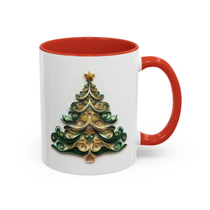 Christmas Tree, Green and Gold, Paper Quilling Mug-Mug-Wild Pour