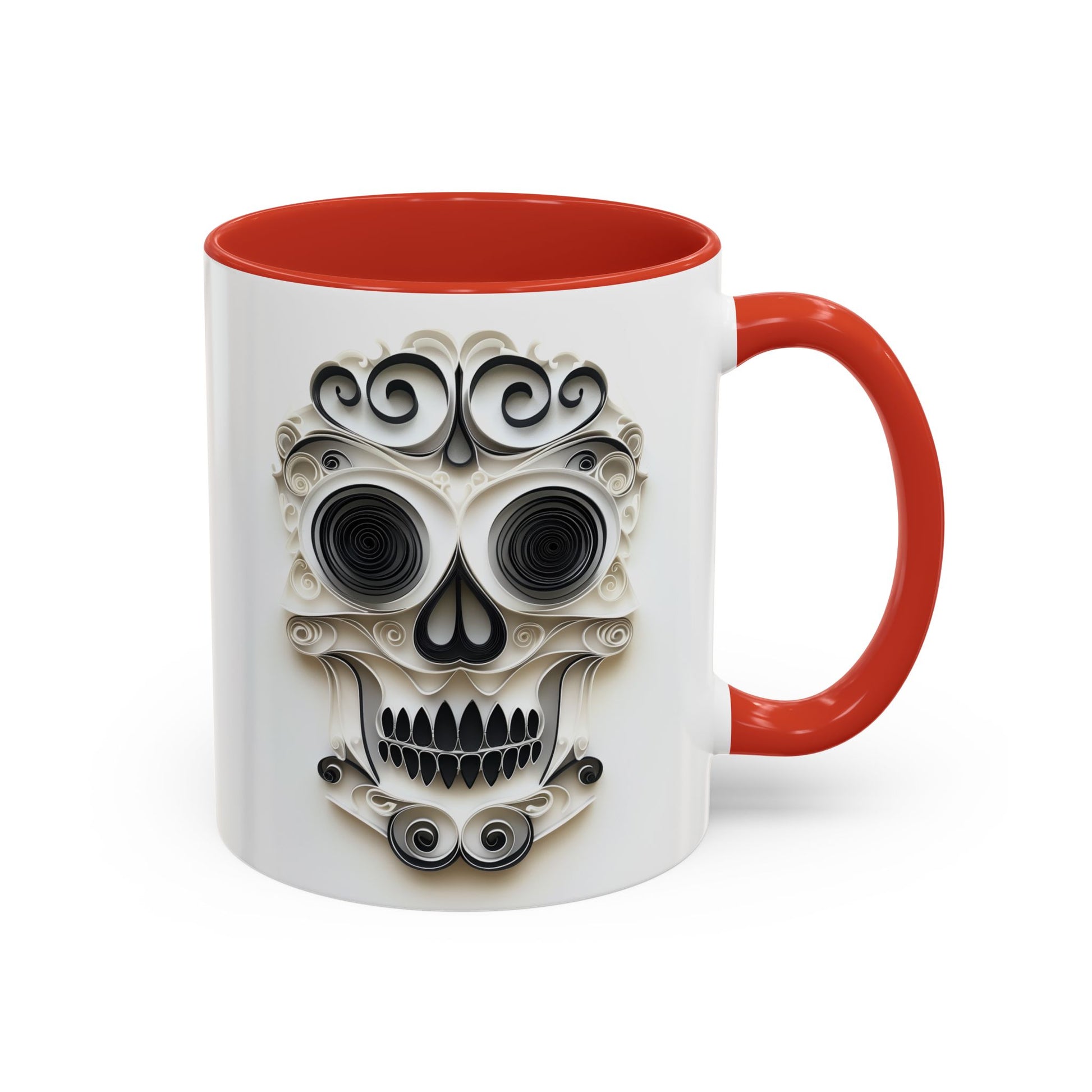 Black & White Skull, Paper Quilling Mug - Available in a variety of vibrant accent colors, and in 15oz and 11oz sizes. Dishwasher and microwave safe.