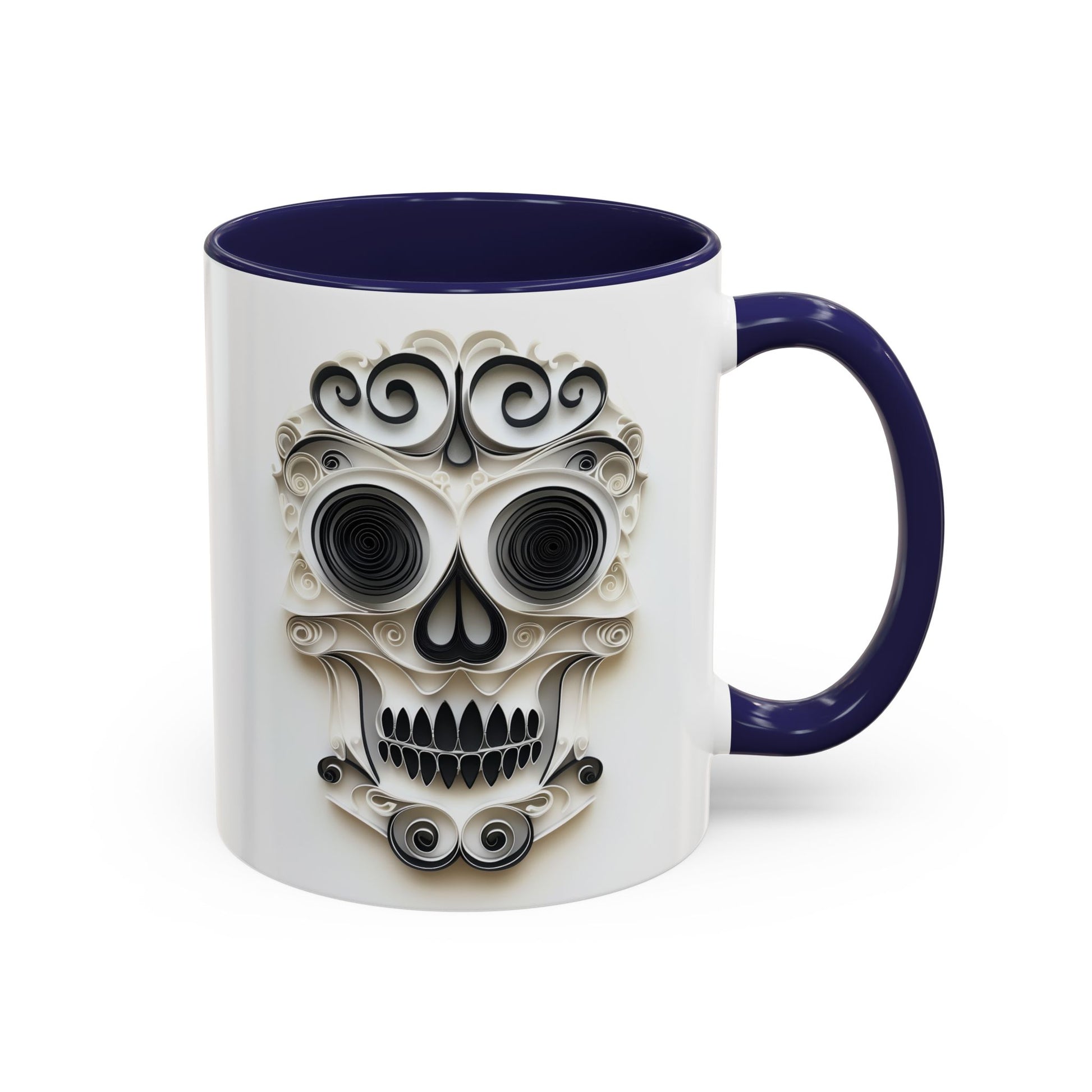 Black & White Skull, Paper Quilling Mug - Available in a variety of vibrant accent colors, and in 15oz and 11oz sizes. Dishwasher and microwave safe.