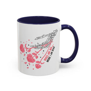 Roses are Red, Inside I'm Dead, Anti-Valentine's Skeleton Mug - Available in a variety of vibrant accent colors, and in 15oz and 11oz sizes. Dishwasher and microwave safe.