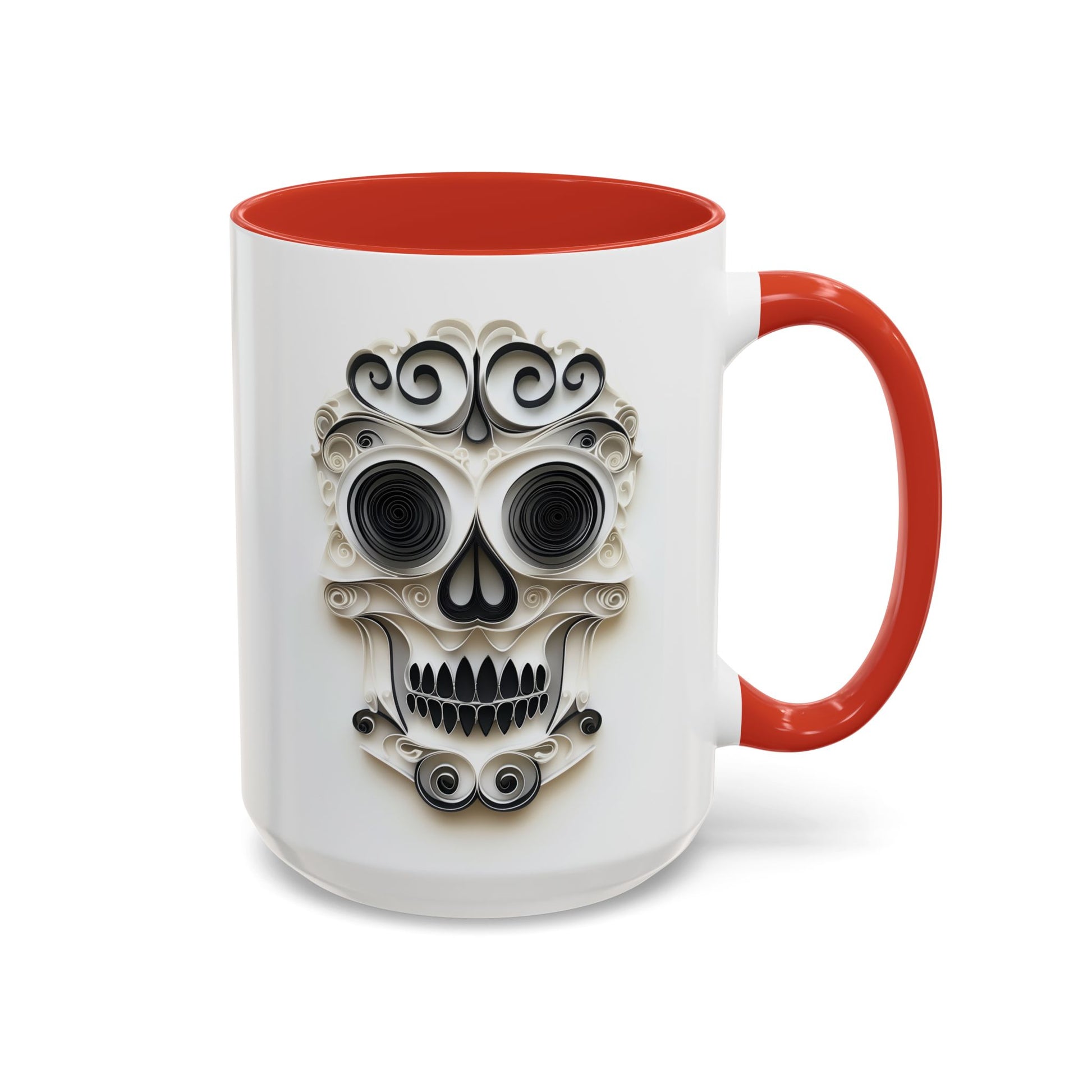 Black & White Skull, Paper Quilling Mug - Available in a variety of vibrant accent colors, and in 15oz and 11oz sizes. Dishwasher and microwave safe.