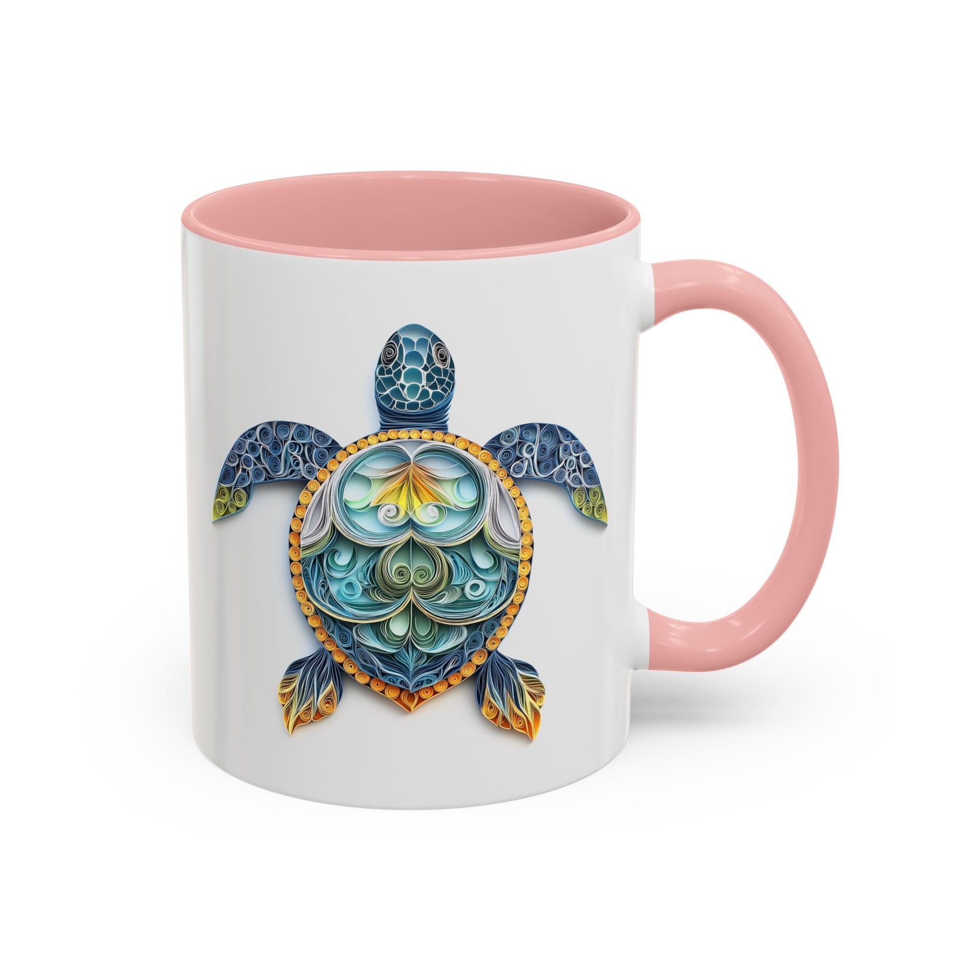 Sea Turtle, Paper Quilling Mug - Available in a variety of vibrant accent colors, and in 15oz and 11oz sizes. Dishwasher and microwave safe.