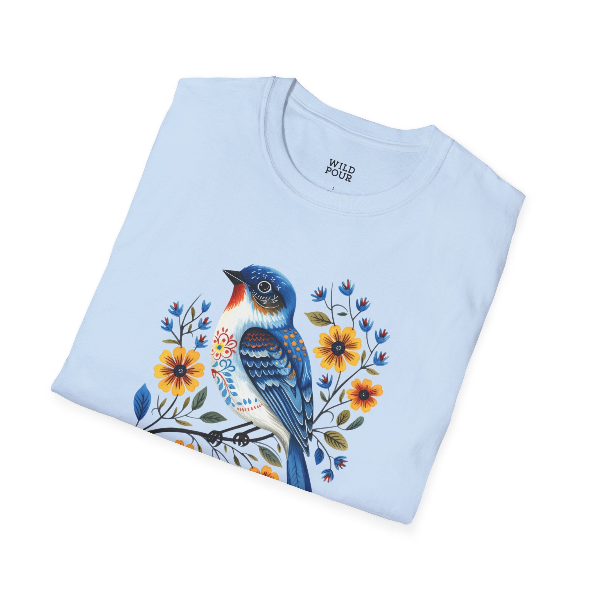 Blue Bird, Folk Art Tee-Adult Tees-Wild Pour