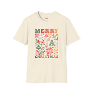 Merry Christmas, Boho Flowers Tee-Adult Tees-Wild Pour