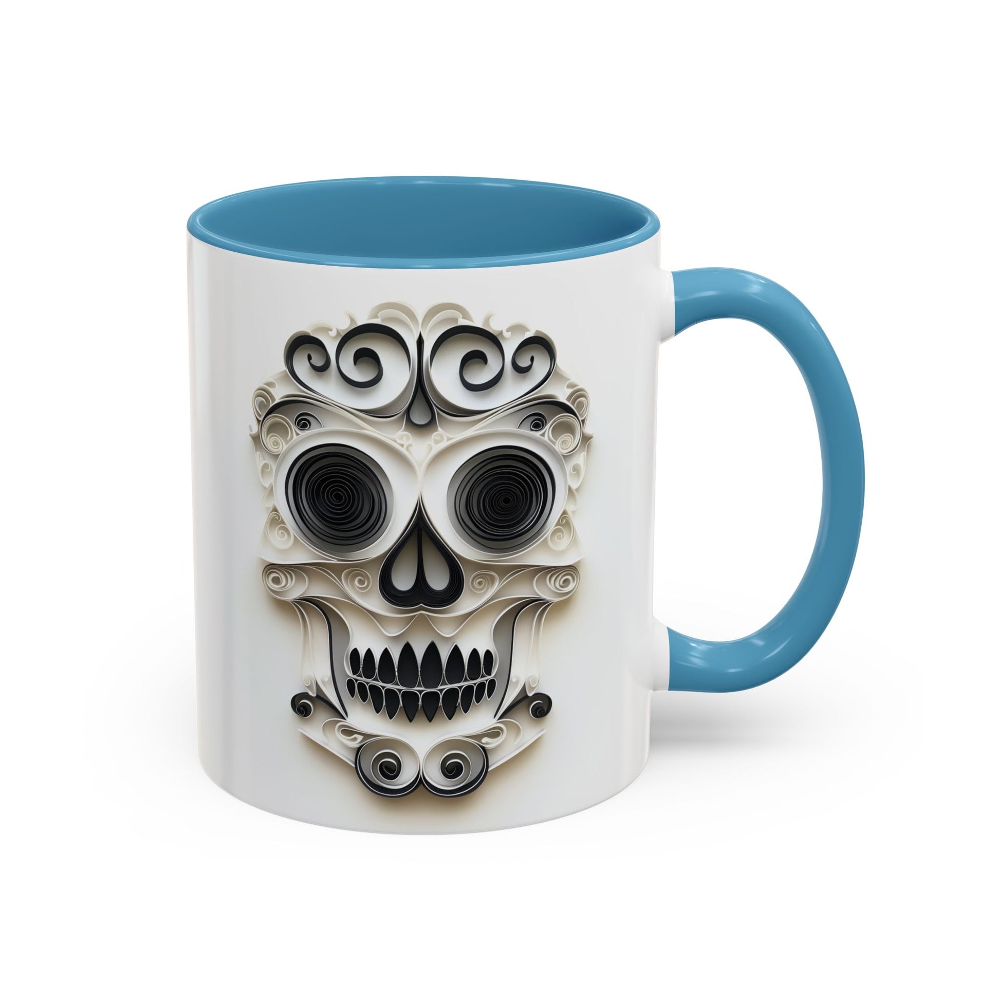 Black & White Skull, Paper Quilling Mug - Available in a variety of vibrant accent colors, and in 15oz and 11oz sizes. Dishwasher and microwave safe.