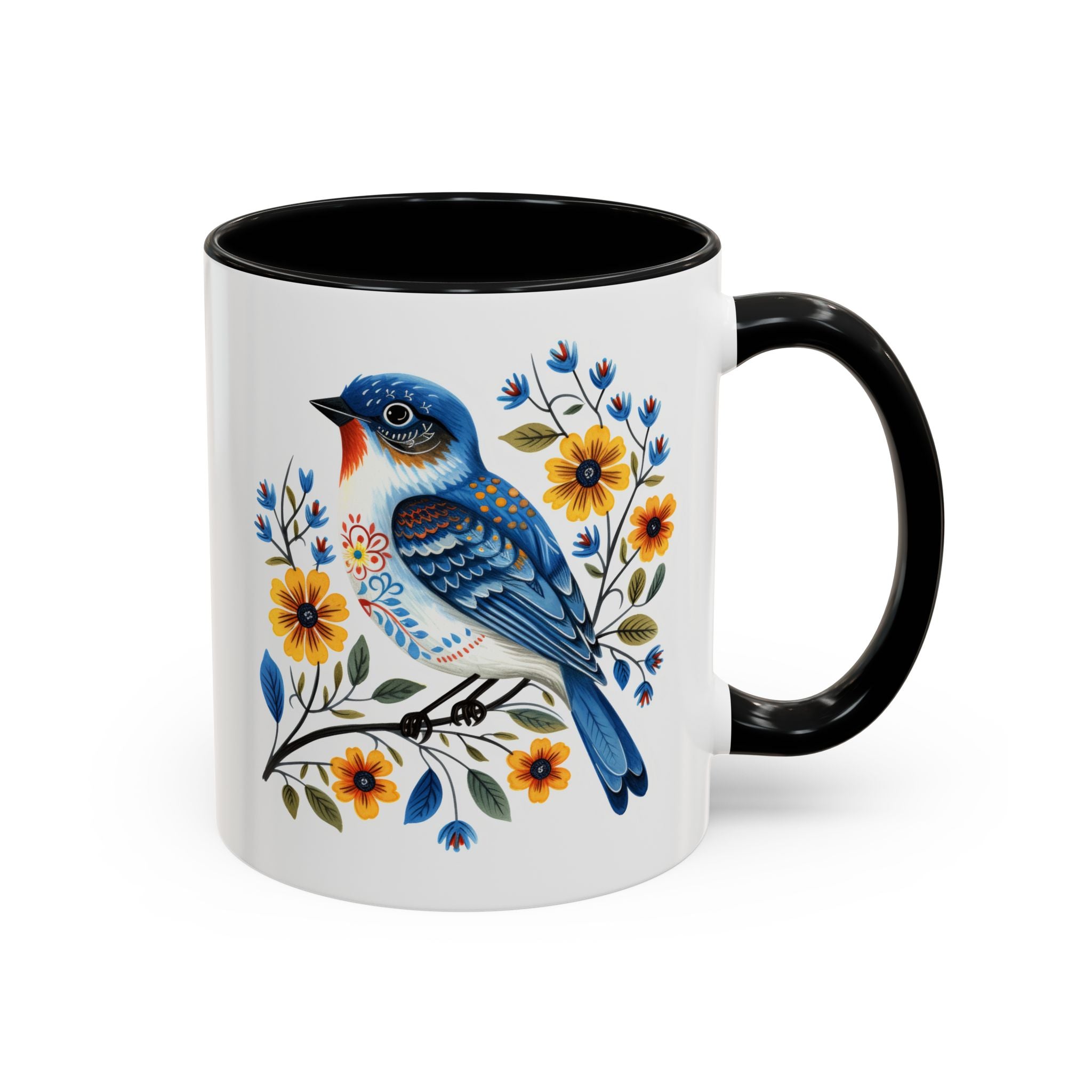 Blue Bird, Folk Art Mug-Mug-Wild Pour