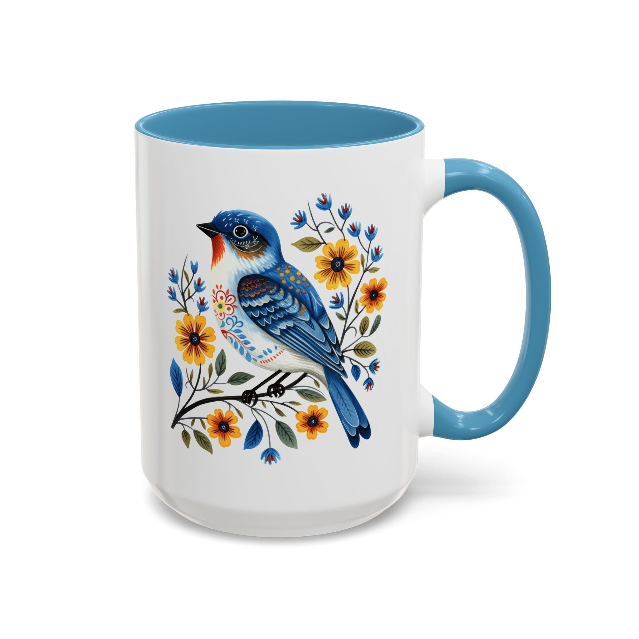 Blue Bird, Folk Art Mug-Mug-Wild Pour