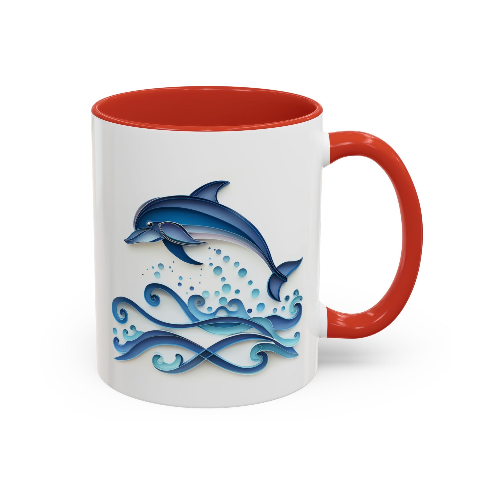 Dolphin, Paper Quilling Mug - Available in a variety of vibrant accent colors, and in 15oz and 11oz sizes. Dishwasher and microwave safe.
