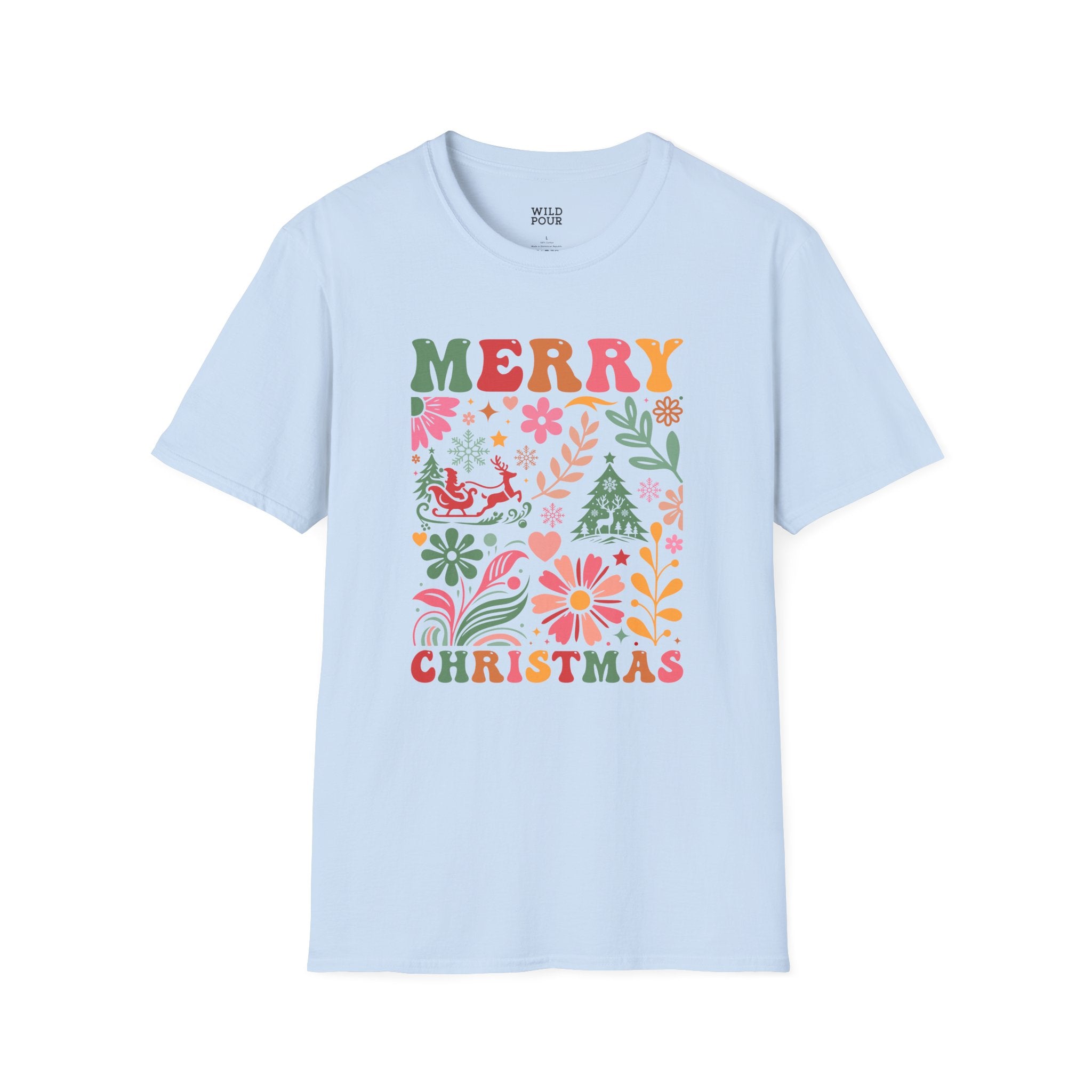 Merry Christmas, Boho Flowers Tee-Adult Tees-Wild Pour