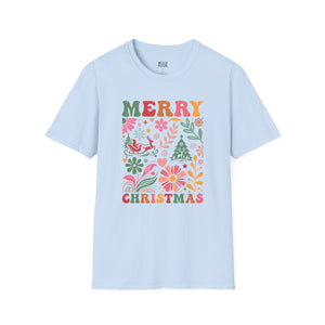 Merry Christmas, Boho Flowers Tee-Adult Tees-Wild Pour