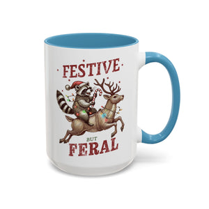 Festive But Feral, Christmas Raccoon Mug-Mug-Wild Pour