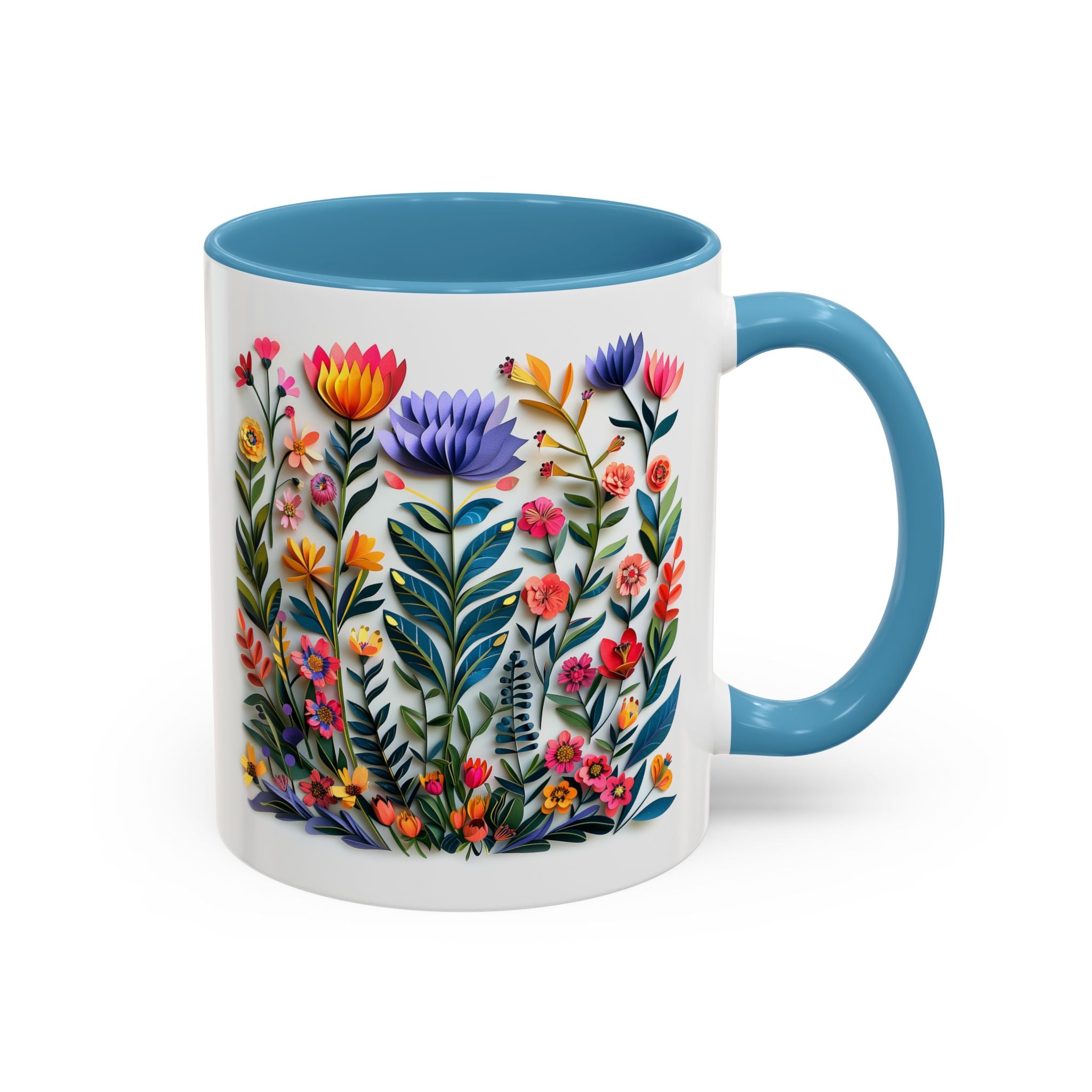 Wildflowers, Paper Quilling Mug - Available in a variety of vibrant accent colors, and in 15oz and 11oz sizes. Dishwasher and microwave safe.