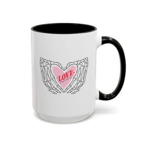 Love is Not Enough, Anti-Valentine's Day Skeleton Mug - Available in a variety of vibrant accent colors, and in 15oz and 11oz sizes. Dishwasher and microwave safe.