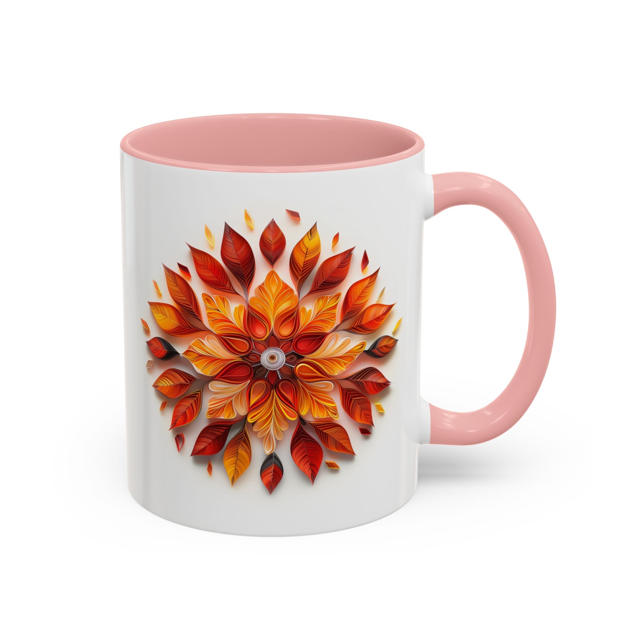 Autumn Leaves, Paper Quilling Mug - Available in a variety of vibrant accent colors, and in 15oz and 11oz sizes. Dishwasher and microwave safe.