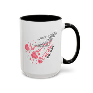 Roses are Red, Inside I'm Dead, Anti-Valentine's Skeleton Mug - Available in a variety of vibrant accent colors, and in 15oz and 11oz sizes. Dishwasher and microwave safe.