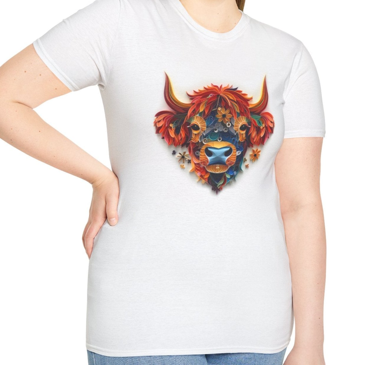 Highland Cow, Paper Quilling Tee-Adult Tees-Wild Pour