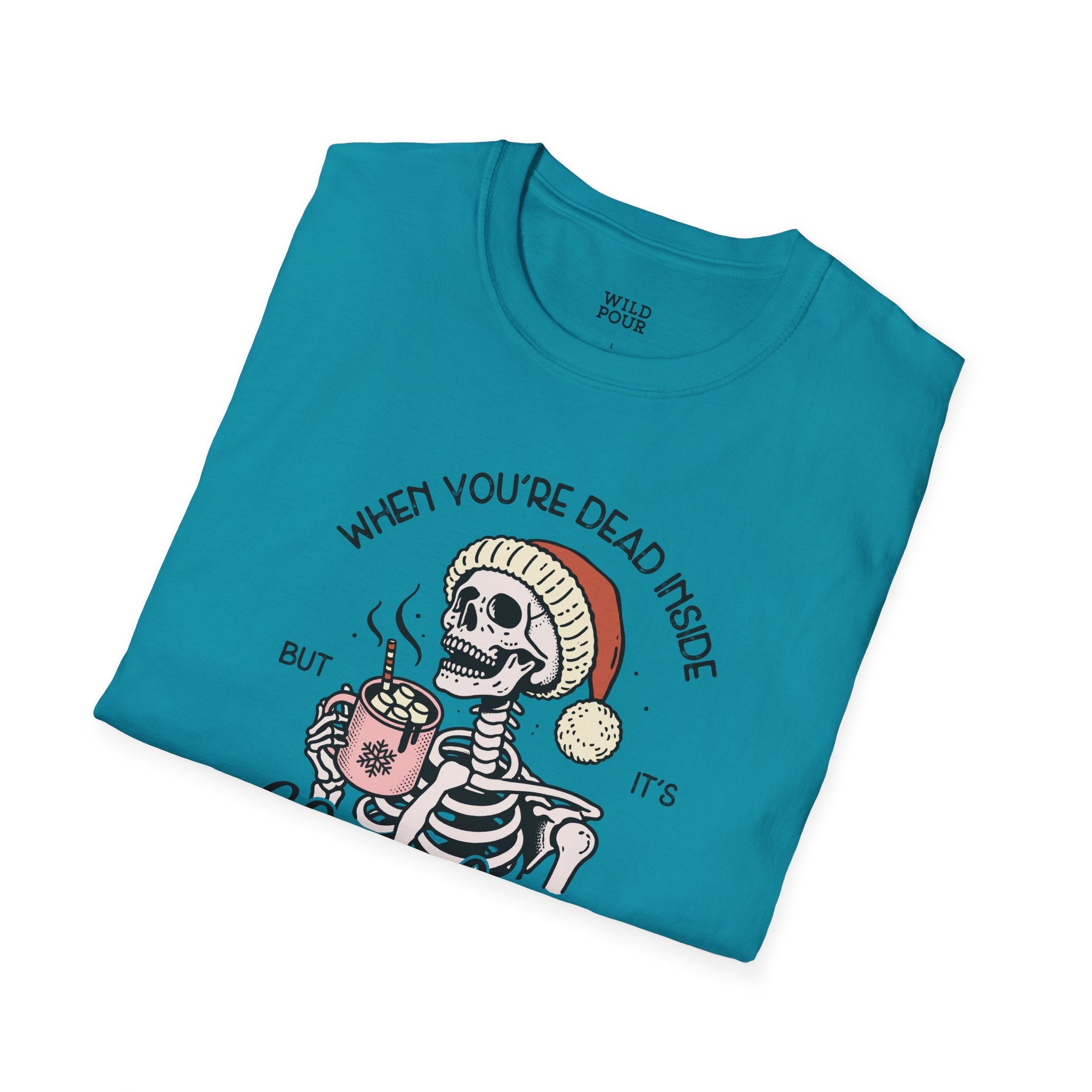 When You're Dead Inside, But it's Christmas, Holiday Skeleton Tee-Adult Tees-Wild Pour