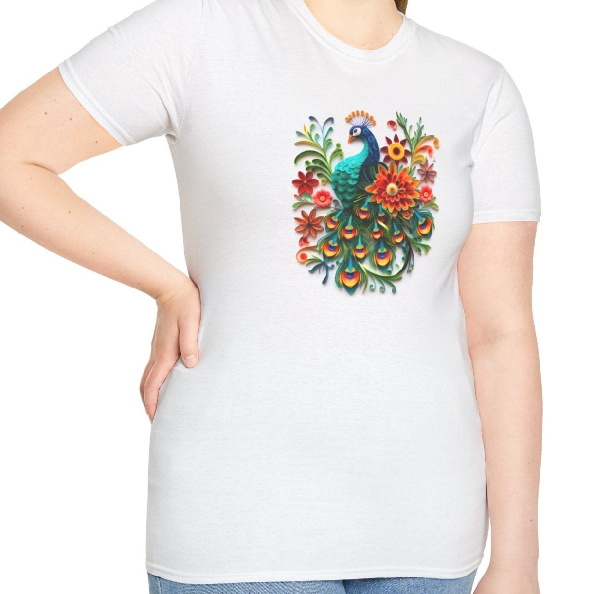 Peacock, Paper Quilling Tee-Adult Tees-Wild Pour