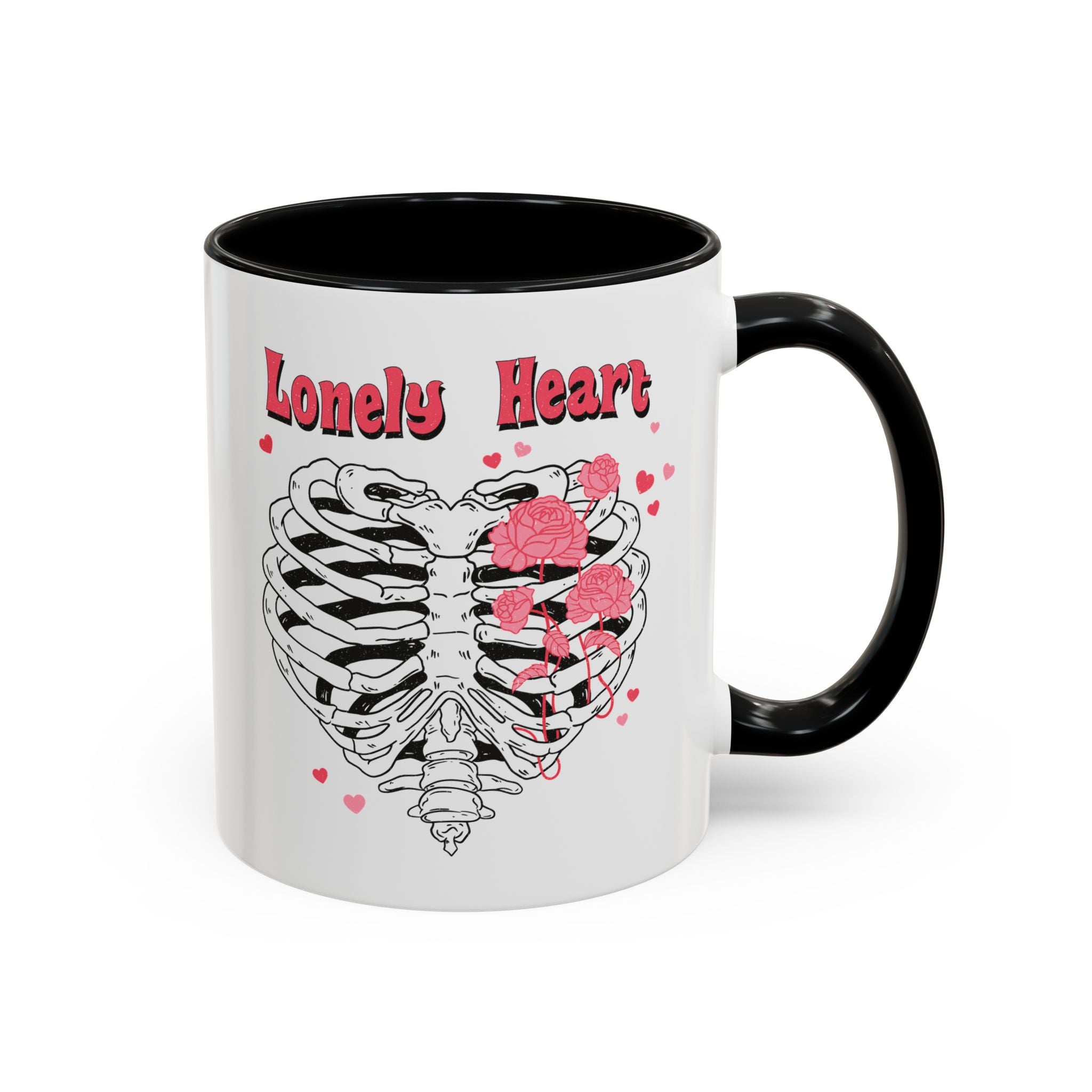 Lovely Heart, Anti-Valentine's Skeleton Mug - Available in a variety of vibrant accent colors, and in 15oz and 11oz sizes. Dishwasher and microwave safe.