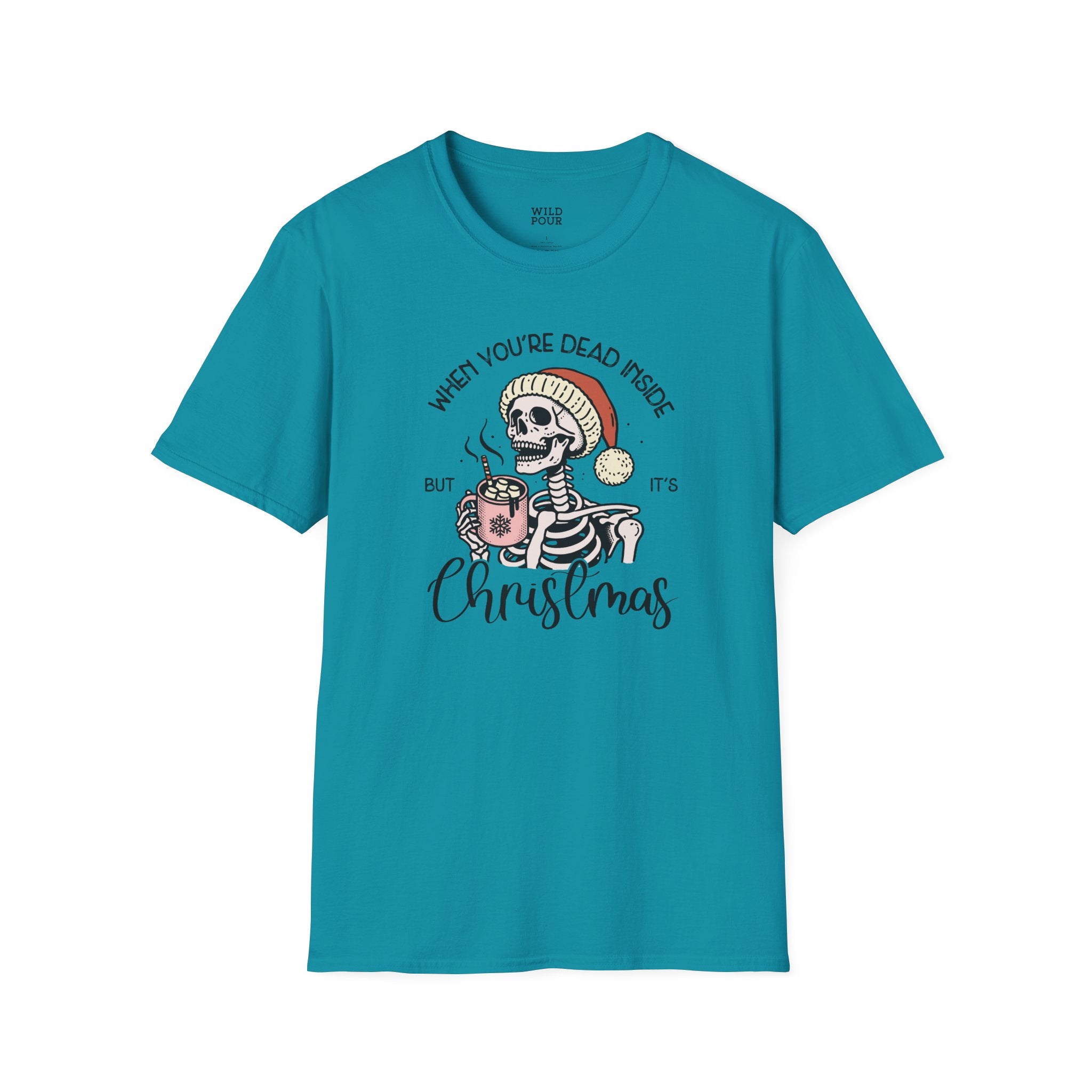 When You're Dead Inside, But it's Christmas, Holiday Skeleton Tee-Adult Tees-Wild Pour