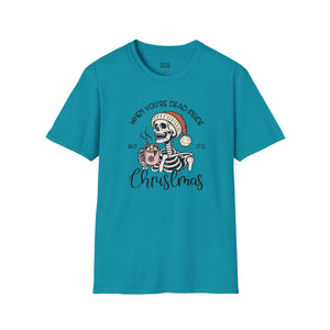 When You're Dead Inside, But it's Christmas, Holiday Skeleton Tee-Adult Tees-Wild Pour