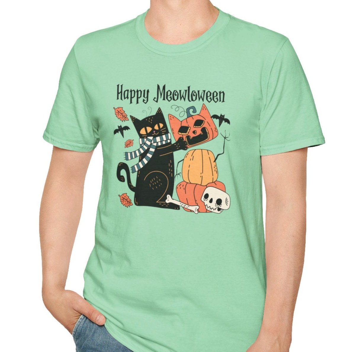 Happy Meowloween, Halloween Cat Tee-Adult Tees-Wild Pour