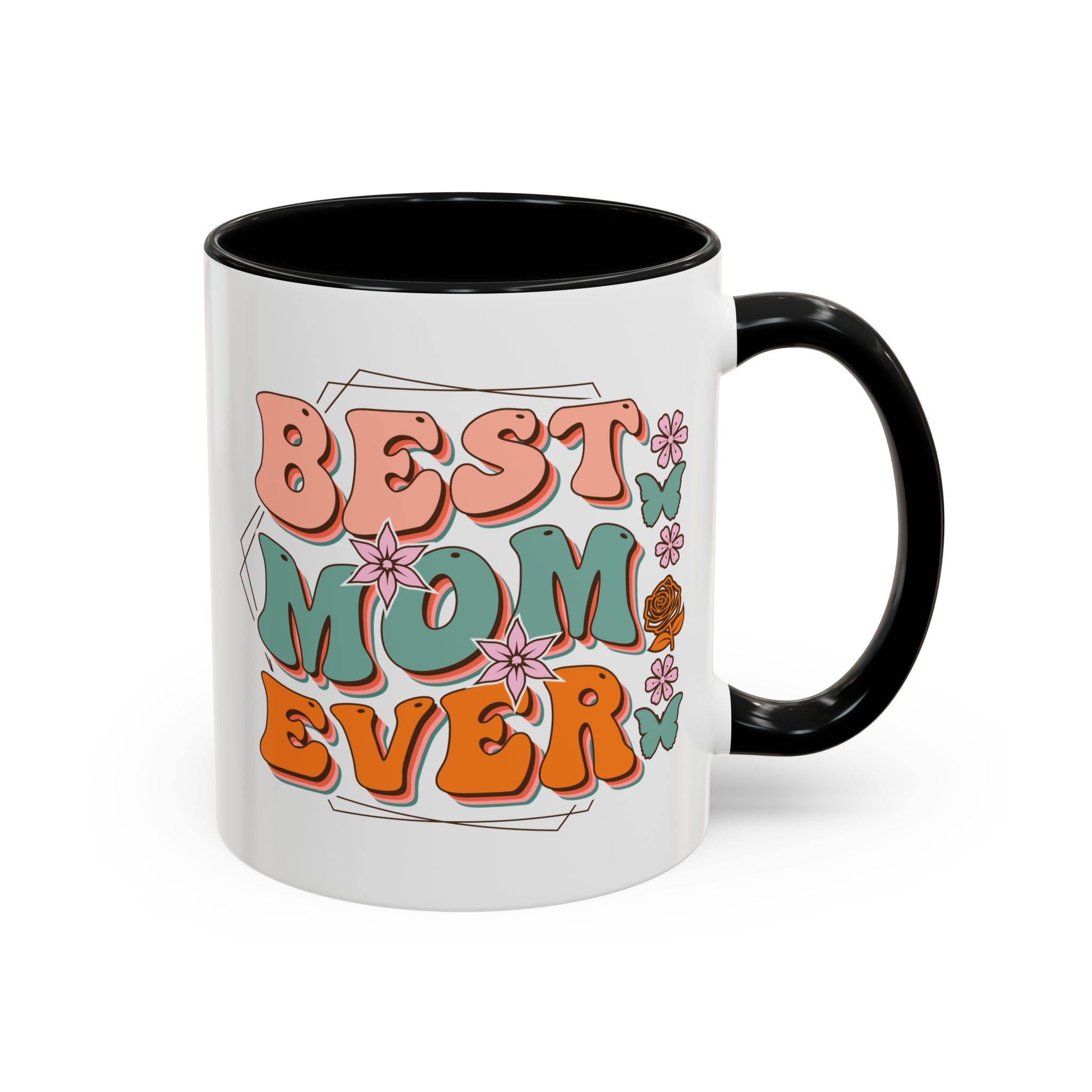 Best Mom Ever, Retro Flowers and Butterflies Mug-Mug-Wild Pour