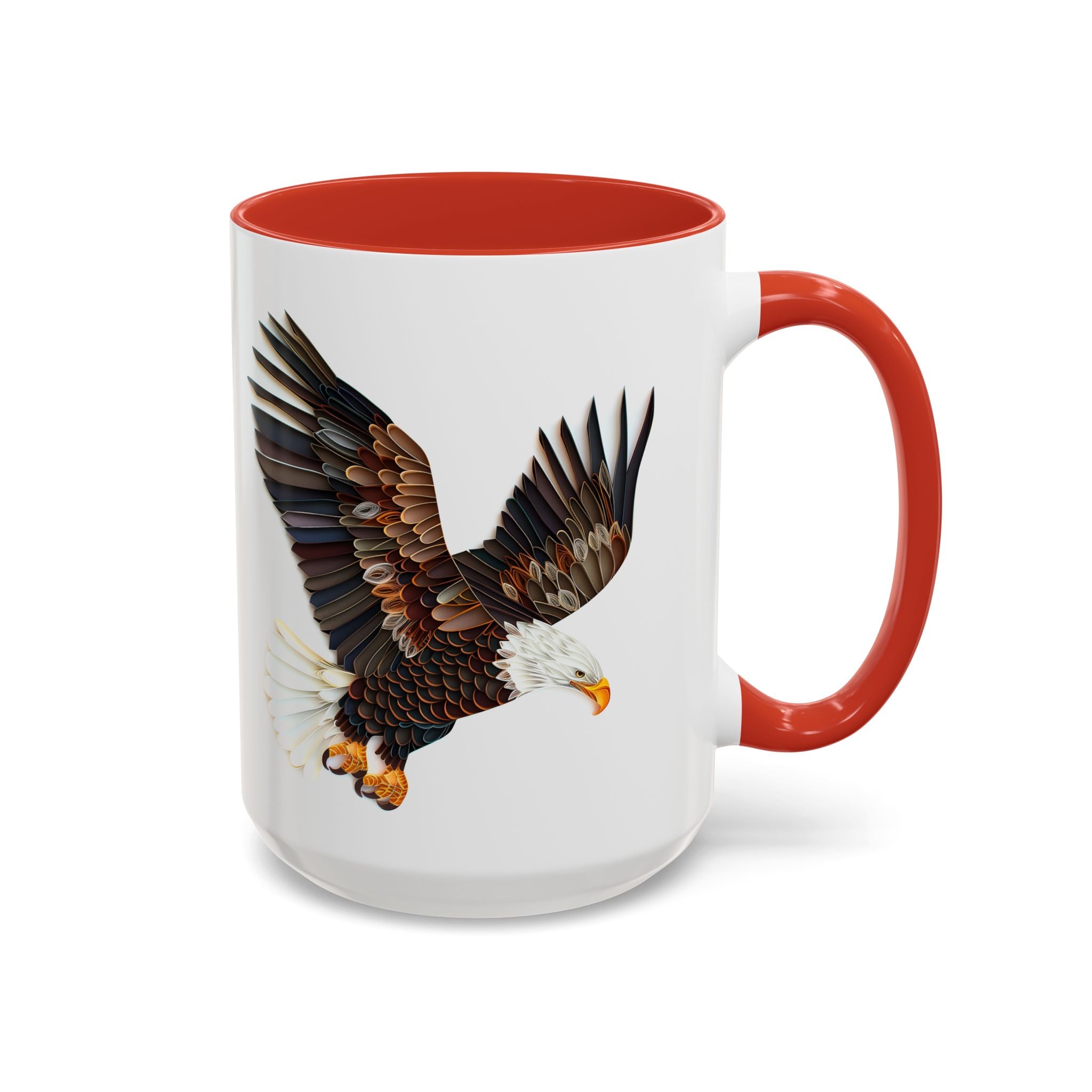 Bald Eagle, Paper Quilling Mug - Available in a variety of vibrant accent colors, and in 15oz and 11oz sizes. Dishwasher and microwave safe.