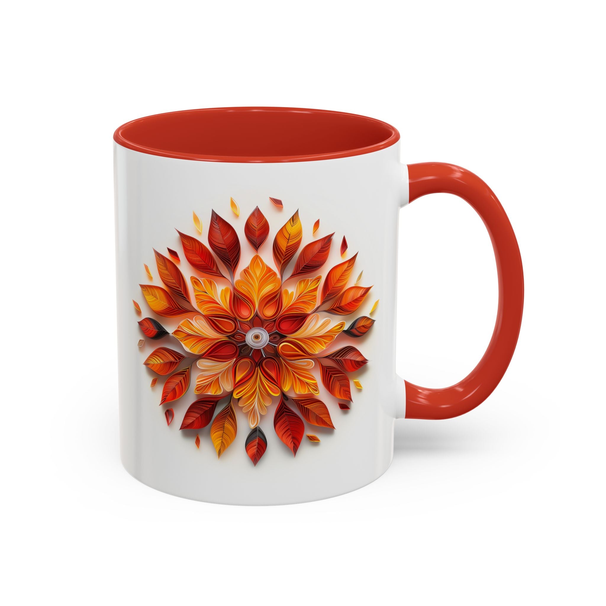 Autumn Leaves, Paper Quilling Mug - Available in a variety of vibrant accent colors, and in 15oz and 11oz sizes. Dishwasher and microwave safe.