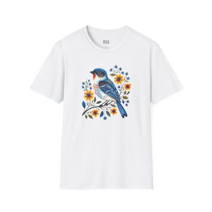 Blue Bird, Folk Art Tee-Adult Tees-Wild Pour