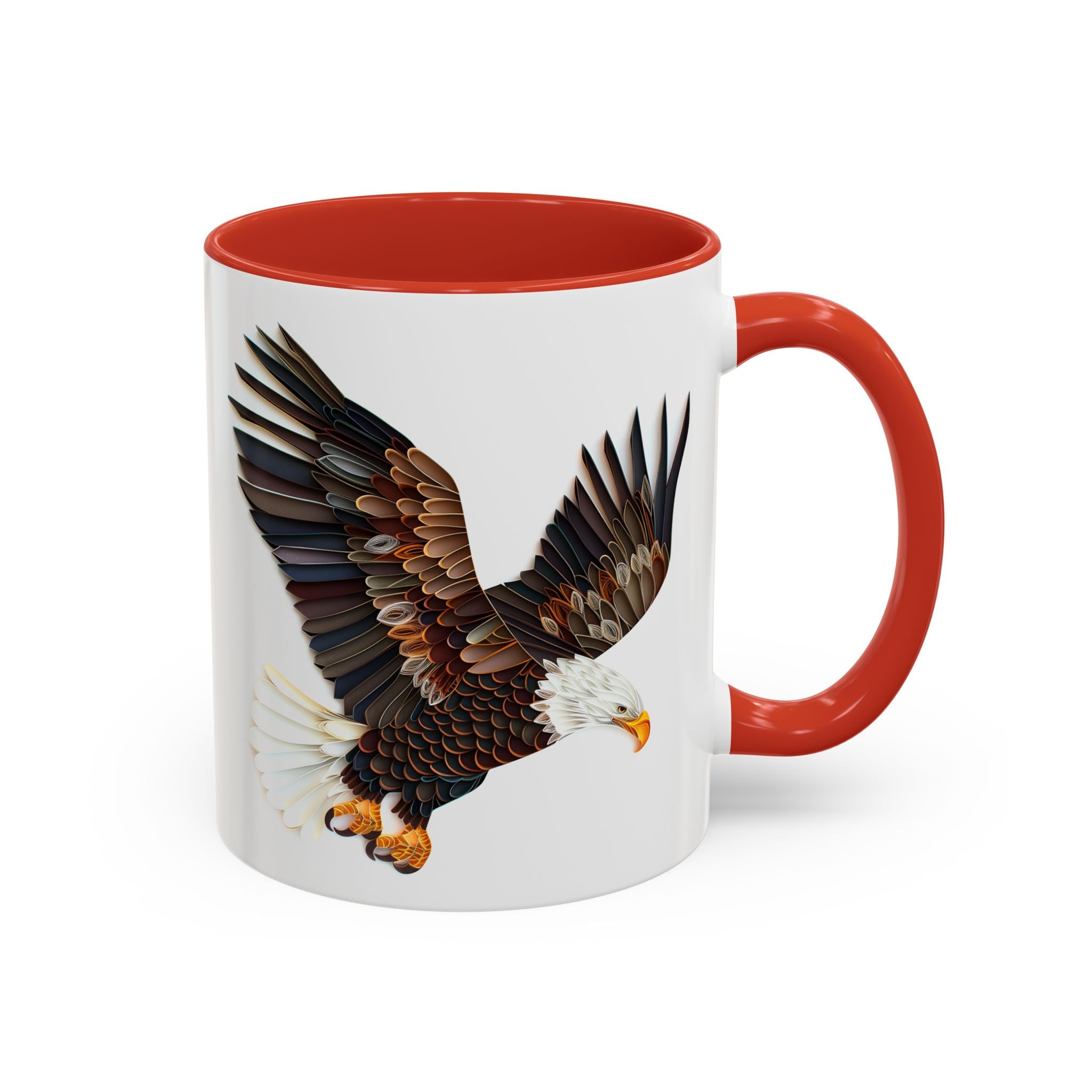 Bald Eagle, Paper Quilling Mug - Available in a variety of vibrant accent colors, and in 15oz and 11oz sizes. Dishwasher and microwave safe.