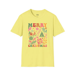 Merry Christmas, Boho Flowers Tee-Adult Tees-Wild Pour