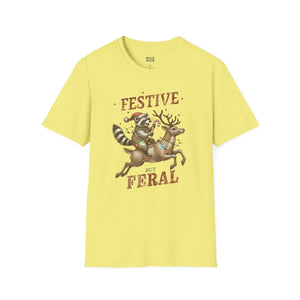 Festive But Feral, Christmas Raccoon Tee-Adult Tees-Wild Pour