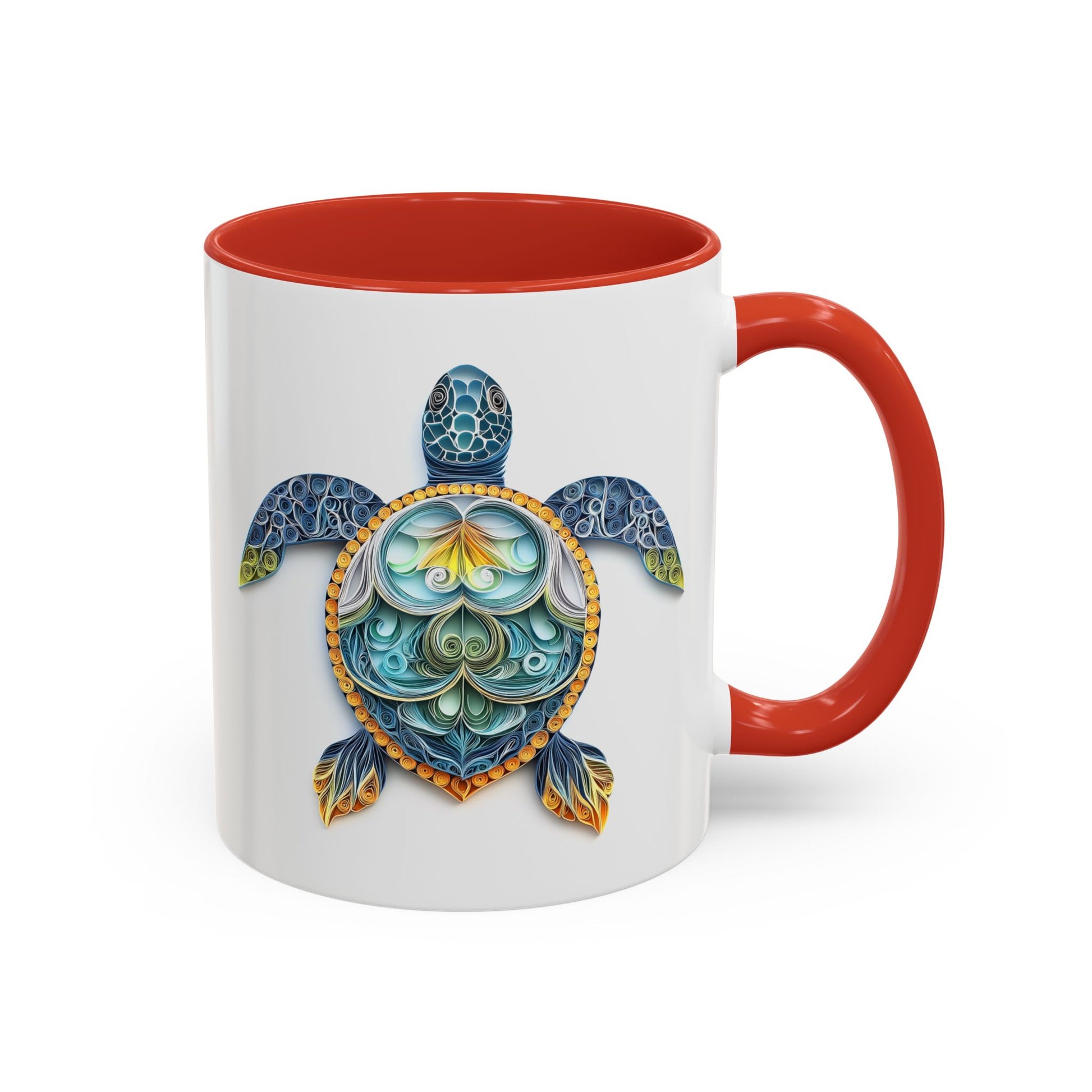 Sea Turtle, Paper Quilling Mug - Available in a variety of vibrant accent colors, and in 15oz and 11oz sizes. Dishwasher and microwave safe.