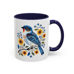 Blue Bird, Folk Art Mug-Mug-Wild Pour