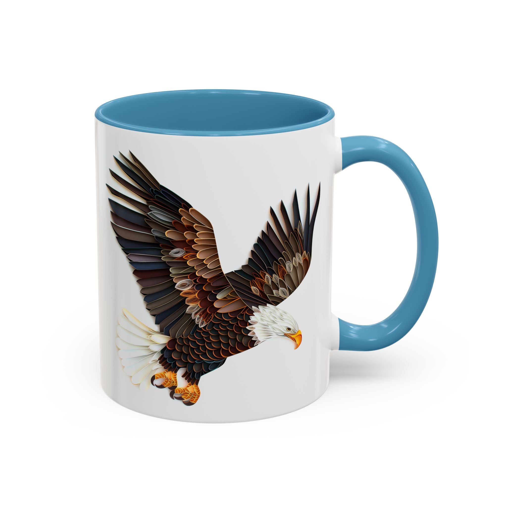 Bald Eagle, Paper Quilling Mug - Available in a variety of vibrant accent colors, and in 15oz and 11oz sizes. Dishwasher and microwave safe.