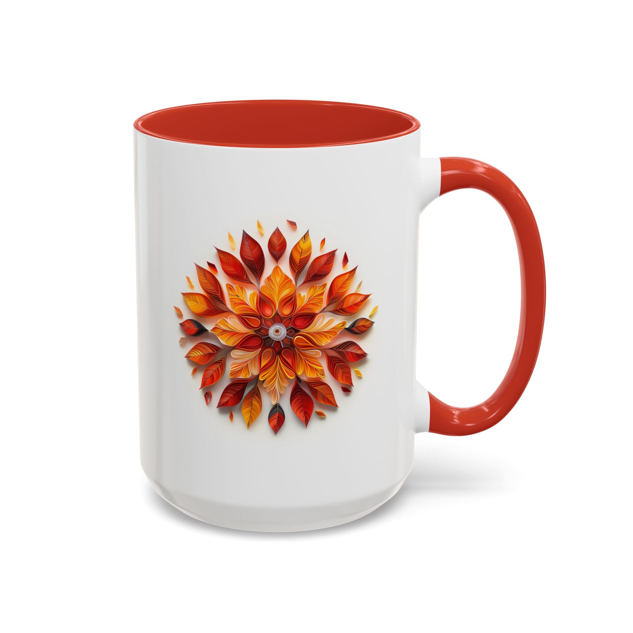 Autumn Leaves, Paper Quilling Mug - Available in a variety of vibrant accent colors, and in 15oz and 11oz sizes. Dishwasher and microwave safe.