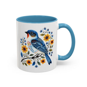 Blue Bird, Folk Art Mug-Mug-Wild Pour