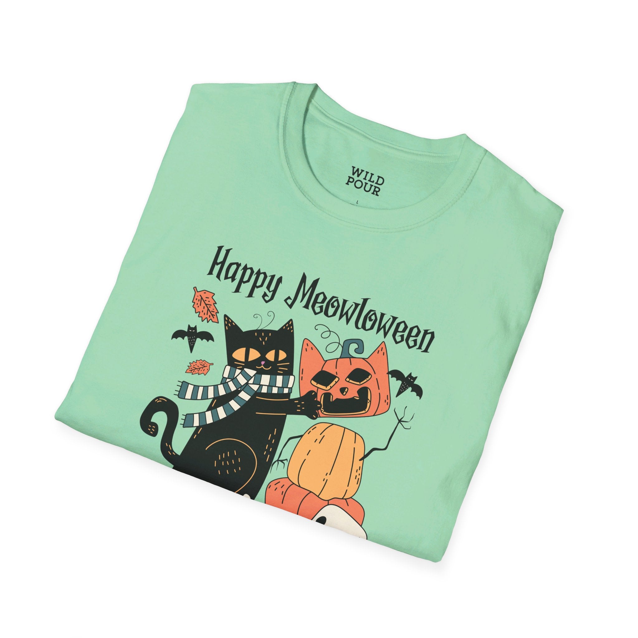 Happy Meowloween, Halloween Cat Tee-Adult Tees-Wild Pour