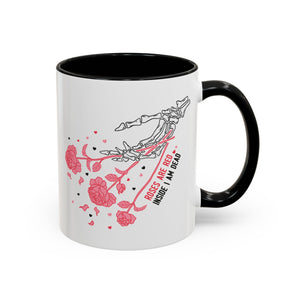 Roses are Red, Inside I'm Dead, Anti-Valentine's Skeleton Mug - Available in a variety of vibrant accent colors, and in 15oz and 11oz sizes. Dishwasher and microwave safe.